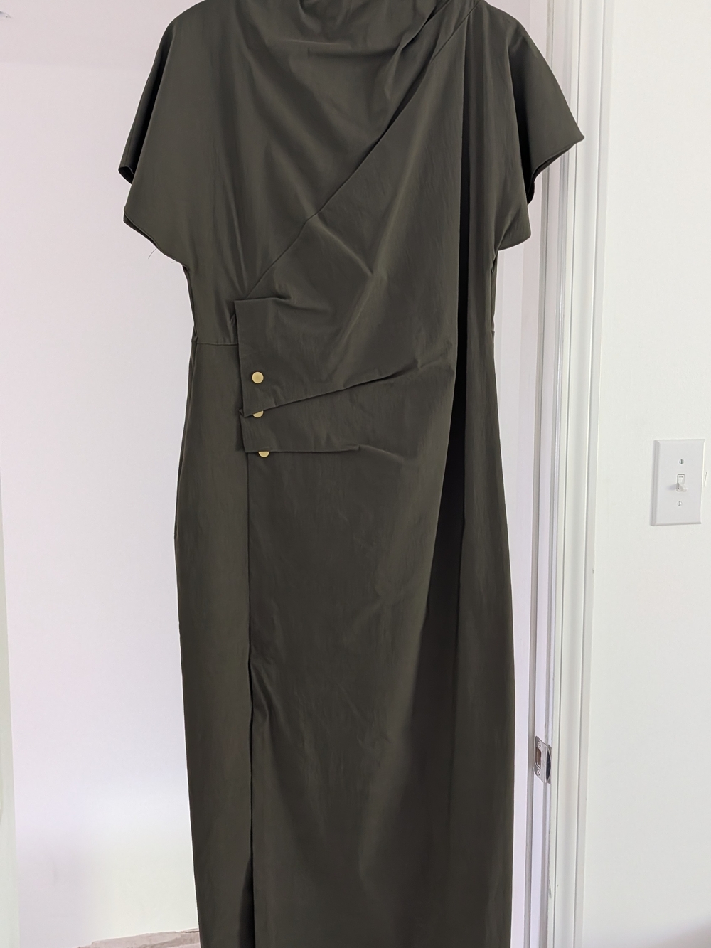 ASOS Olive Green Maxi Dress with Gold Button Detail